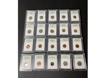 Coins -INB Slabbed  Mixed Pennies And Nickels