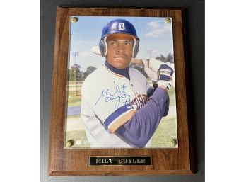 Milt Cuyler Autographed Photo On Plaque, Detroit Tigers