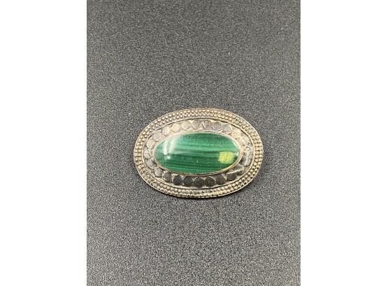 Sterling Silver Brooch With Green Stone