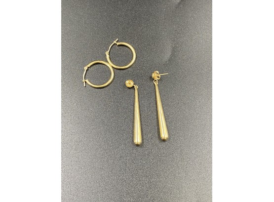2 Pairs Of Gold Earrings