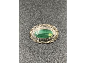 Sterling Silver Brooch With Green Stone