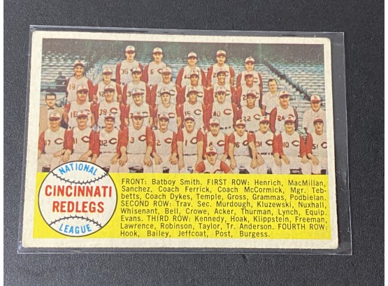 1958 Topps Cincinnati Redleg Team Checklist Card