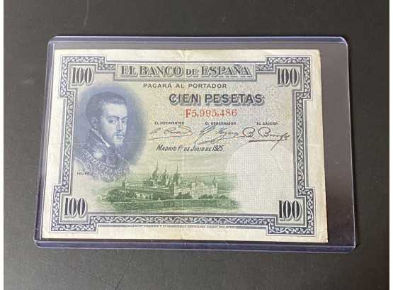1925 SPAIN Banco De Espana 100 Pesetas