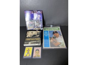 Baseball Lot- 2 Cards, 1 Book, 1 Figure, 1 Magazine