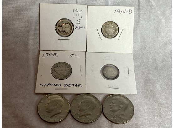 3 Kennedy Dollars, 4 Sliver Dimes - 1839-1917