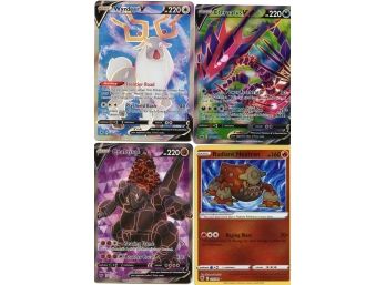 4 Pokemon Cards Eternatus V, Coalossal V, Wyrdeer V, And Radiant Heatran