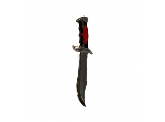 Maxam Stainless Steel Serrated Knife W/ Red And Black Handle And Cover