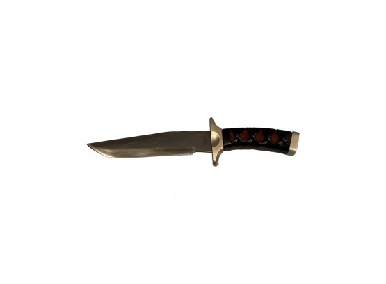 Stainless Steel Knife W/ Black And Red Deigned Handle And Cover