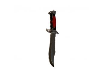 Maxam Stainless Steel Serrated Knife W/ Red And Black Handle And Cover