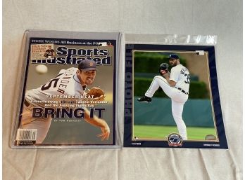Detroit Tigers Lot-Sports Illustrated Magazine And Official Photo Of Justin Verlander