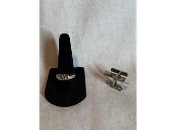 Sterling Ring And Silver Cuff Link
