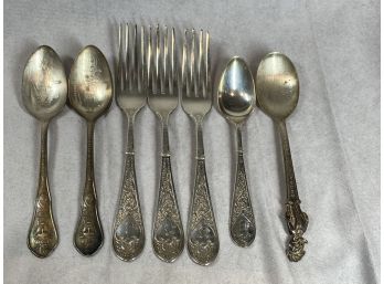 4 Spoons & 3 Sterling Silver Forks