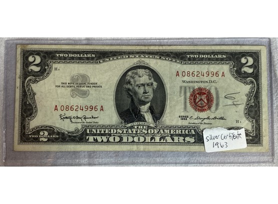 1963 $2 Dollar Silver Certificate