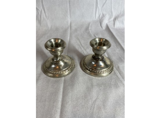 2 Candle Sticks Holder, Sterling Reinforced With Cement Stamped 625