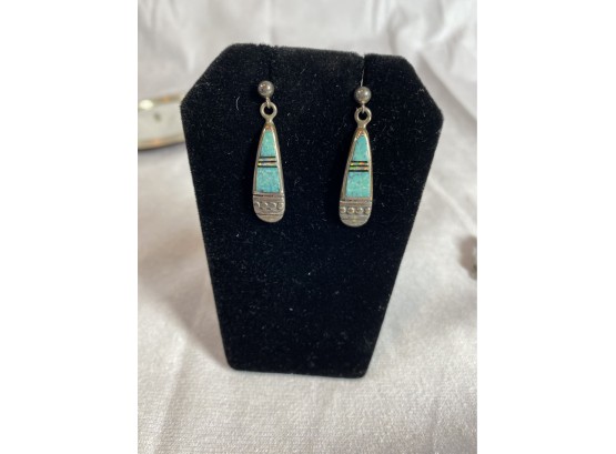 Sterling Silver Earrings  With Turquoise Stones Plus One Paid Of Clip On Earrings - Not Marked