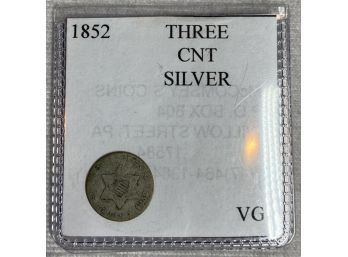 1852 3 Cent Silver Coin- VG