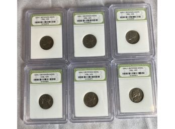 6 Jefferson Nickels - INB Slabbed Coins