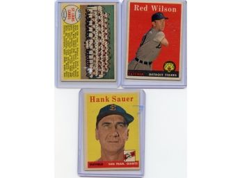 58 Topps Team Card St. Louis, 58 Topps Hank Sauer # 378, And 58 Tops Red Wilson