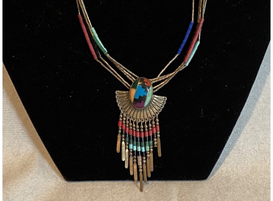 Native American Themed Sterling Silver Necklace