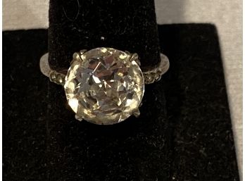Antique Sterling Silver And Cut Glass Diamond Center Stone Ring