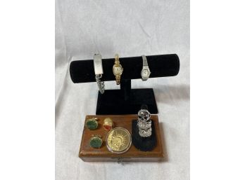 Box W/ Watches, Rings, Cuff Links, Bracelets