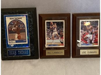 3 Card Plaques NBA-Isiah Thomas, Bill Laimbeer, Joe Dumars