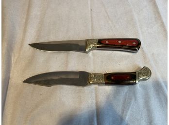 2 Knives With Wooden Decorative Handles