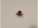 Vintage Native American Genuine Coral Oval Ring- Size 4-4.5