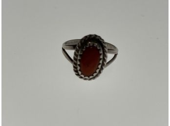 Vintage Native American Genuine Coral Oval Ring- Size 4-4.5
