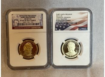 NGC Slabbed $1 Presidential Coins LBJ And JamesBuchanan