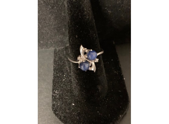 10K White Gold Ring *3.28 Grams Total Weight* W/ Blue Stones - Size 6