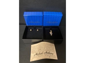 14K Gold Michal Anthony Stud Earrings And Angel Charm *1.64 Grams*
