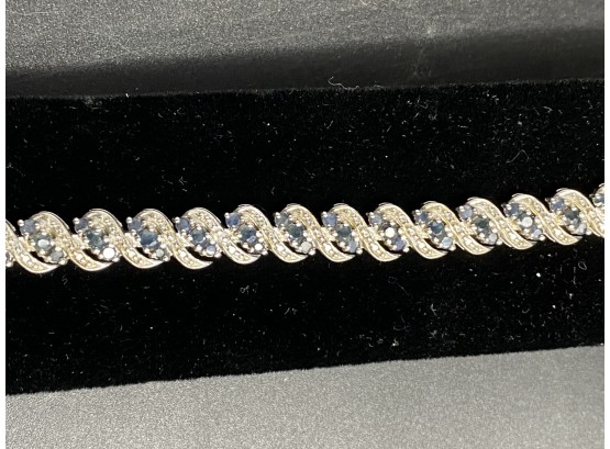 925 Silver With Sapphires 7'long Bracelet 13.4 Grams