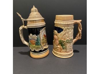 Two German Steins- One From Frankenmuth, MI The Other Unknown But Its Heavier