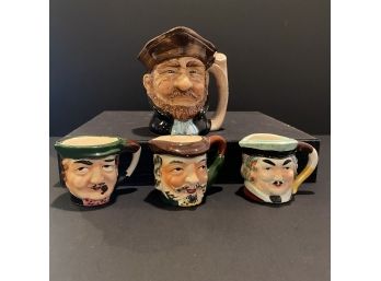Vintage Toby Mugs- One Larger And 3 Smaller Mugs