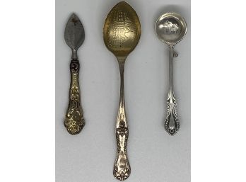 10.9 Grams :Miniature Sterling Silver Spoon, Letter Opener, And Spoon Pin