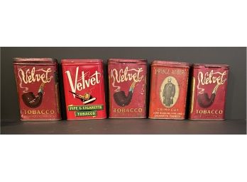 5 Vintage Velvet Pipe & Cigarette Tobacco Tins