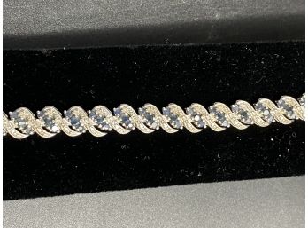 925 Silver With Sapphires 7'long Bracelet 13.4 Grams