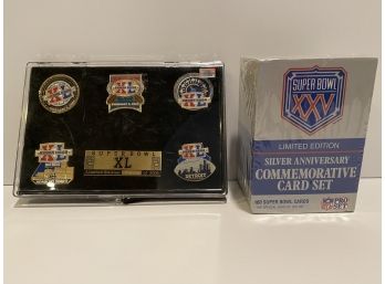 Super Bowl XL Pin Set & Super Bowl XXV Card Set- Sealed
