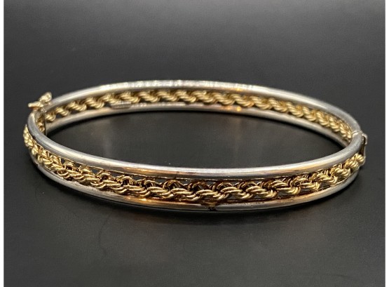10K Gold Inlay And Sterling Silver Bangle Bracelet