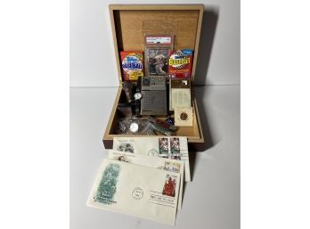 Mixed Lot : Penny, Stamps, Wax Packs, Graded PSA Card, Vintage Voic Recorder, Etc.