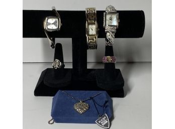 Sterling Silver Necklace, Rings Plus Watches
