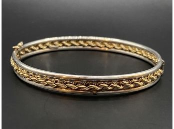 10K Gold Inlay And Sterling Silver Bangle Bracelet