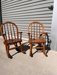 Pair Of Wooden Kids Rocking Chairs