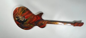 Hand Painted Orange Guitar- Art Piece