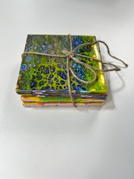 Tile Coasters-Green & Yellow Tied