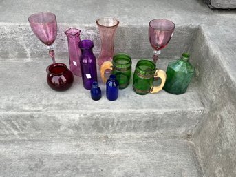 Lot Of 10 Assorted Vantage Glassware, Including Cranberry And Depression Glass