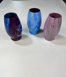 3 Colorful Hand Painted Vases