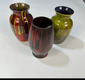 3 Hand Painted Retro Style Vases
