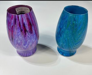 Set Of 2 Hand Painted Colorful Vases
